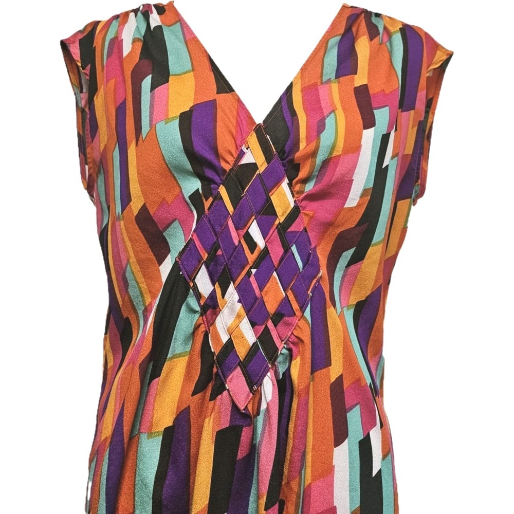 Et Vous Vibrant Psychedelic Woven Diamond Sleeveless Dress Size 12 - Picture 4 of 9